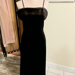 Velvet cocktail gown with faux fur  trim. Strapless size 10